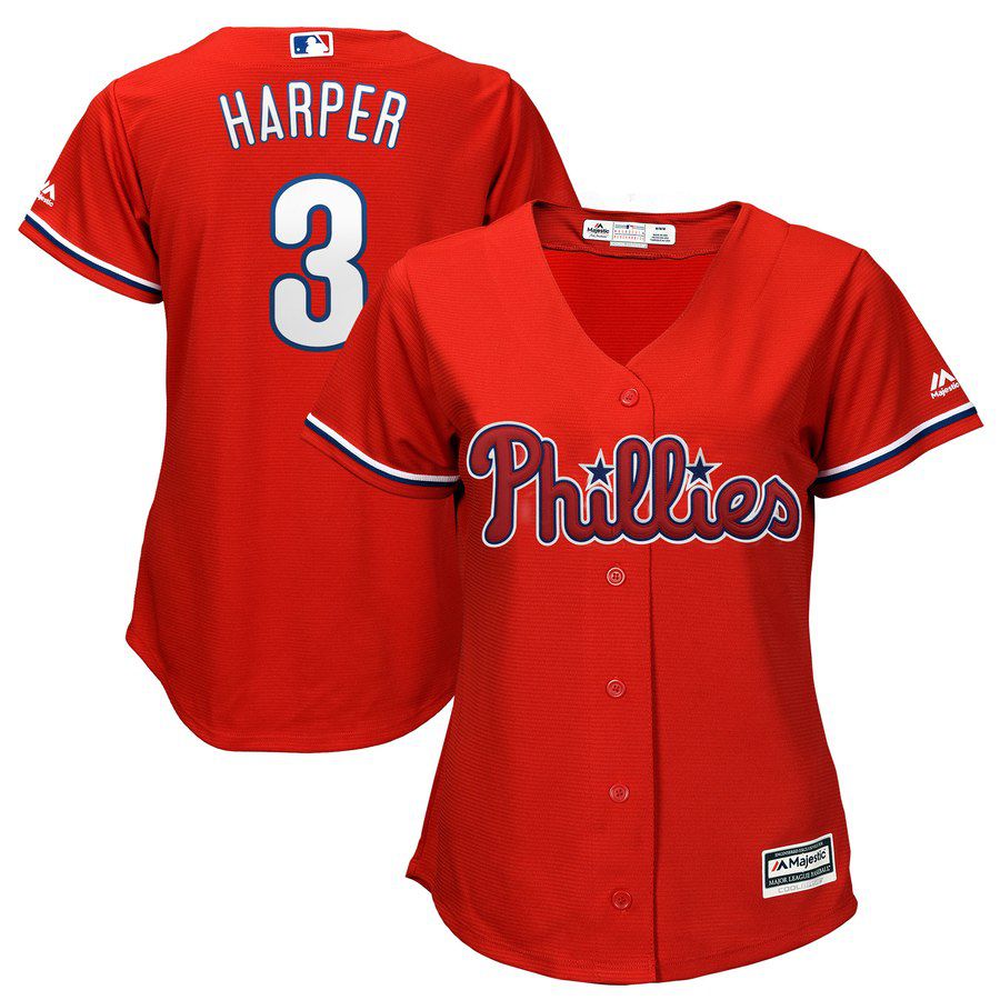 2019 MLB women Philadelphia Phillies #3 Bryce Harper red Jerseys->youth mlb jersey->Youth Jersey